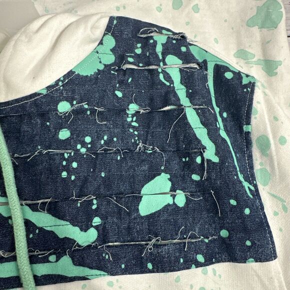 Encrypted Hooded Denim Blue White Shirt 90s Style Paint Splatter Design XL - Picture 5 of 8